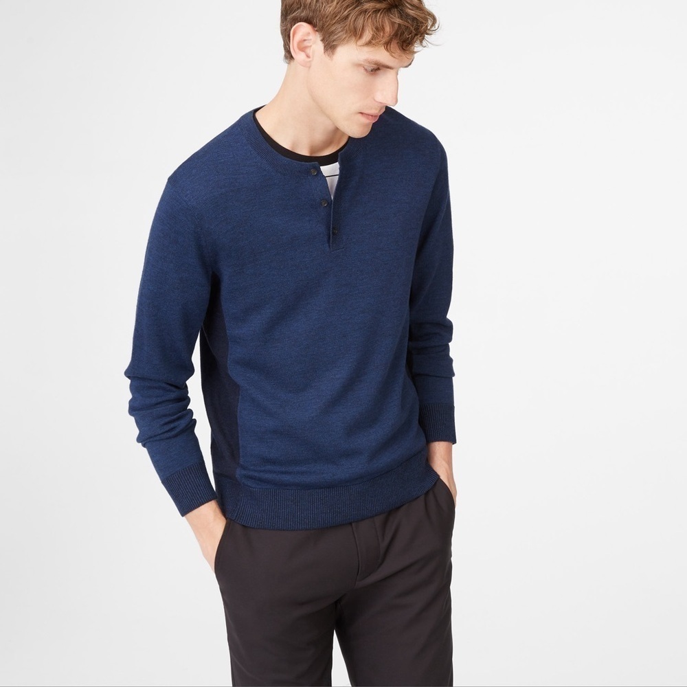Bonobos Navy Heavy Knit Merino Henley Sweater Medium